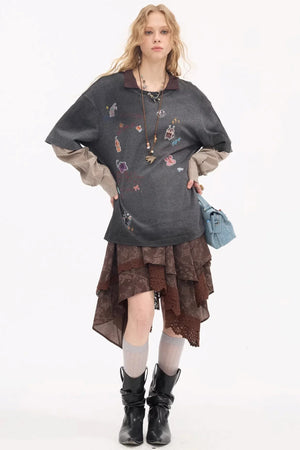 Lace Asymmetrical Layered Skirt