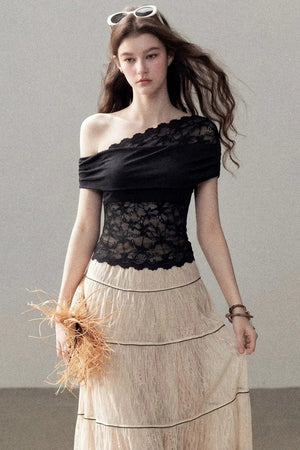 Lace Asymmetrical Shoulder Top