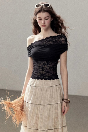 Lace Asymmetrical Shoulder Top