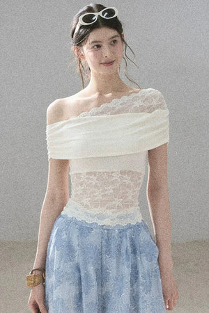 Lace Asymmetrical Shoulder Top