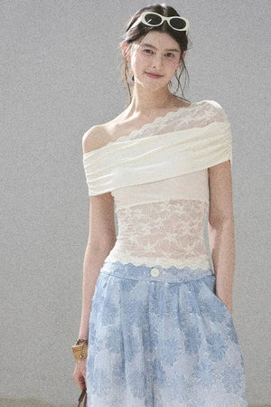 Lace Asymmetrical Shoulder Top
