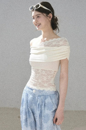 Lace Asymmetrical Shoulder Top