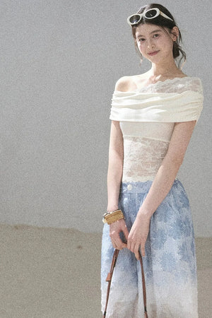 Lace Asymmetrical Shoulder Top
