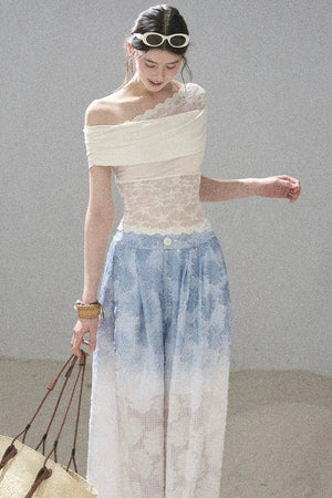Lace Asymmetrical Shoulder Top
