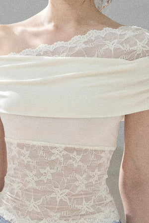 Lace Asymmetrical Shoulder Top