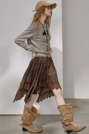 Lace Asymmetrical Winter Skirt