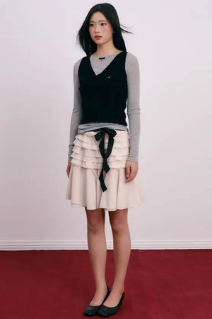 Lace Bowknot V-Neck Top