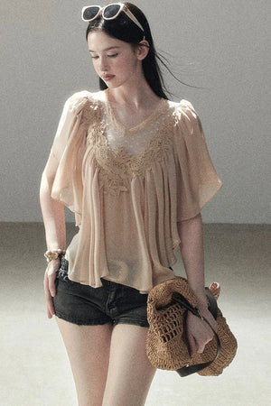 Lace Chiffon Ruffle Top