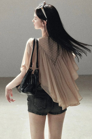 Lace Chiffon Ruffle Top
