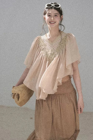 Lace Chiffon Ruffle Top