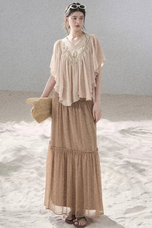 Lace Chiffon Ruffle Top