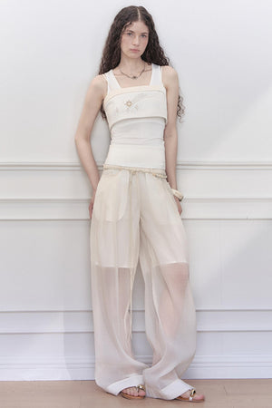 Lace Collar Knit Camisole Set