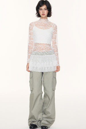 Lace Collar Shirt Transparent Top