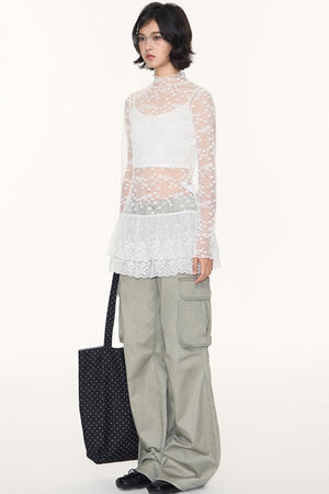 Lace Collar Shirt Transparent Top