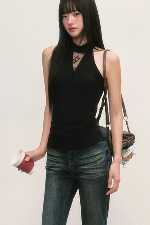 Lace Cross-Design Vest