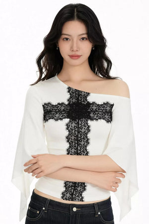 Lace Cross-Over Flared Top