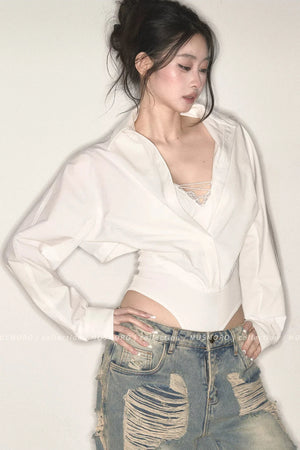 Lace Cross-Tie Bodysuit Top