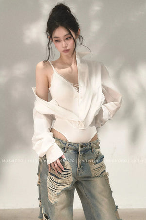 Lace Cross-Tie Bodysuit Top