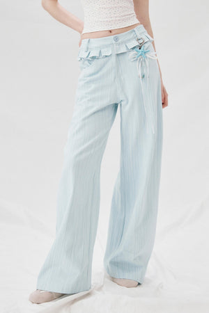 Lace Detail High Waist Wide Pants
