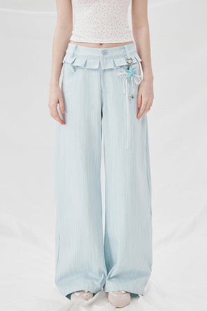 Lace Detail High Waist Wide Pants