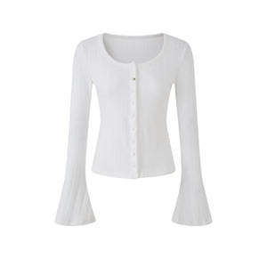 Lace-Detail Micro-Flare Knit Top