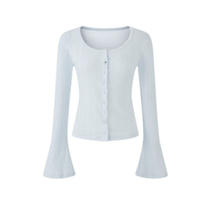 Lace-Detail Micro-Flare Knit Top