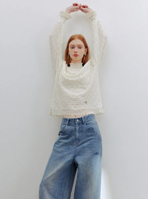 lace dropped-shoulder tops