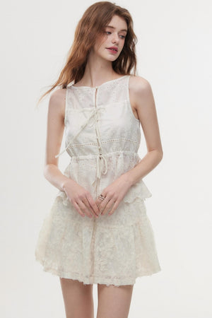 Lace Embroidered Soft Rice Tank Top Set-Up