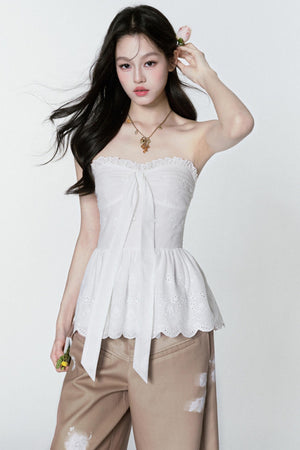 Lace-Embroidered Sweet Blouse