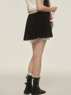 Lace Floral Pleated Skirt