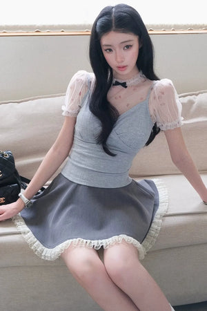 Lace Floral Puff Sleeve Top Set-Up