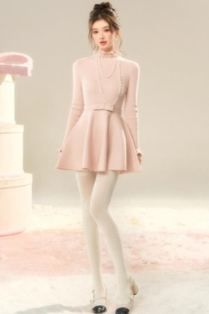 Lace High-Neck Knitted Dress