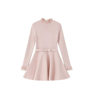 Lace High-Neck Knitted Dress