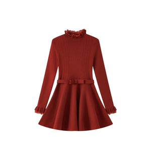 Lace High-Neck Knitted Dress
