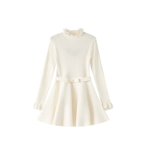 Lace High-Neck Knitted Dress