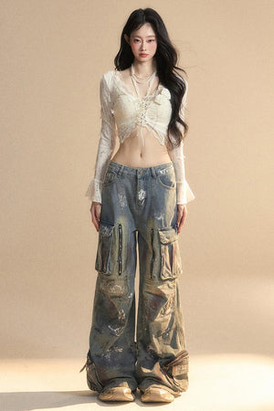 Lace Hollow Neck Long Sleeve Tee Set
