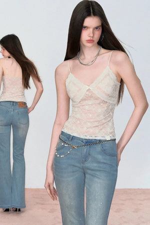 Lace Jacquard Bow Camisole