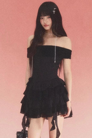 Lace Jacquard One-Shoulder Dress