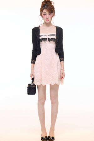Lace Knit Cardigan and Tencel Dress Set-Up