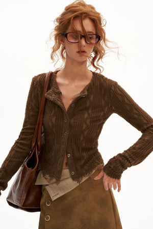 Lace Long Sleeve Knit Cardigan Top