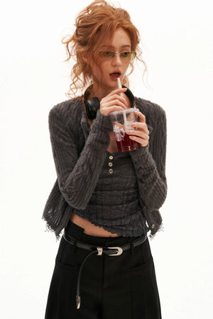 Lace Long Sleeve Knit Cardigan Top