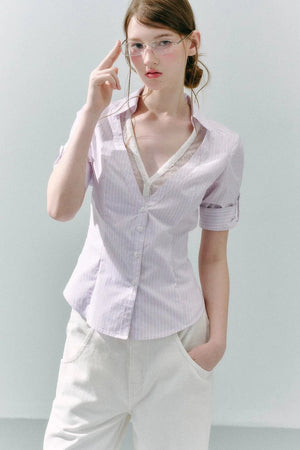 Lace Low Neck Two-Piece Blouse