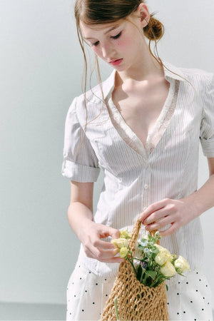 Lace Low Neck Two-Piece Blouse