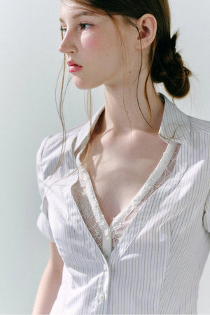 Lace Low Neck Two-Piece Blouse