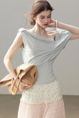 Lace Off-Shoulder Short Design T-Shirt
