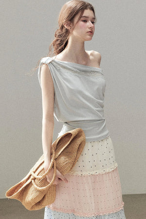 Lace Off-Shoulder Short Design T-Shirt