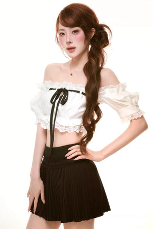 Lace Off-Shoulder Top Skirt Pants Set-Up