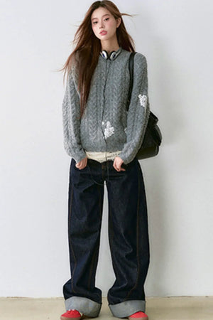 Lace Panel Padded Pullover Sweater