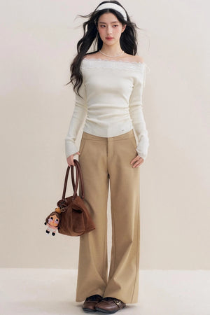 Lace Paneled Long Knit Top