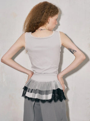 Lace Panelled Monogram Vest Top